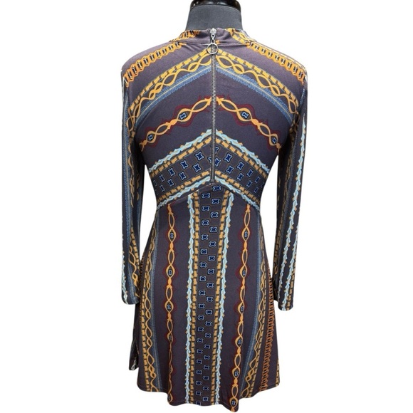 Free People Stella Aztec Boho Retro Pattern Long Sleeve Mini Dress Small NWOT - Picture 4 of 8